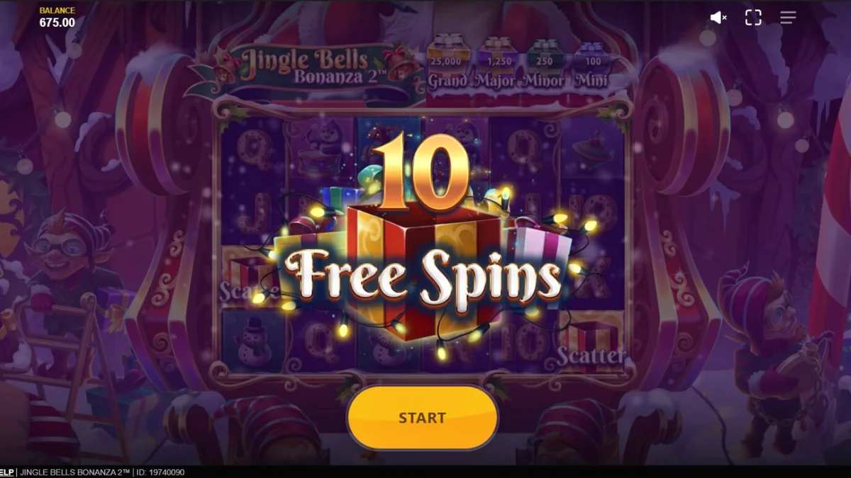 Makulay na disenyo ng Jingle Bells Bonanza 2 slot na may temang Pasko