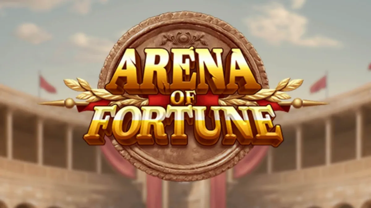 Isang visual na representasyon ng Arena of Fortune slot na may temang gladiator at Colosseum.